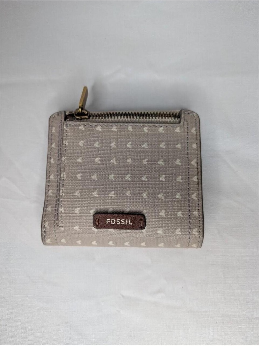 Fossil Beige Heart-Print Zip Card Wallet - Picture 4 of 5